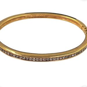 Vintage Avon Rhinestone Minimalist Bracelet 1980s Thin Goldtone Hinge Bangle